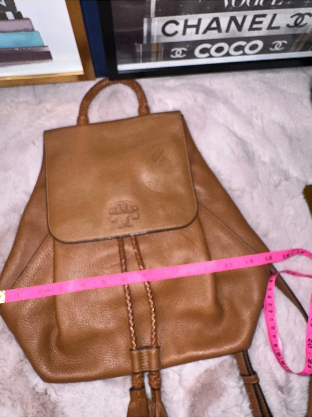 🎒 Tory Burch Thea Leather Backpack – Cognac Brown